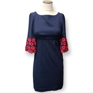 Trina Turk | 0 Navy dress red flower embroidery